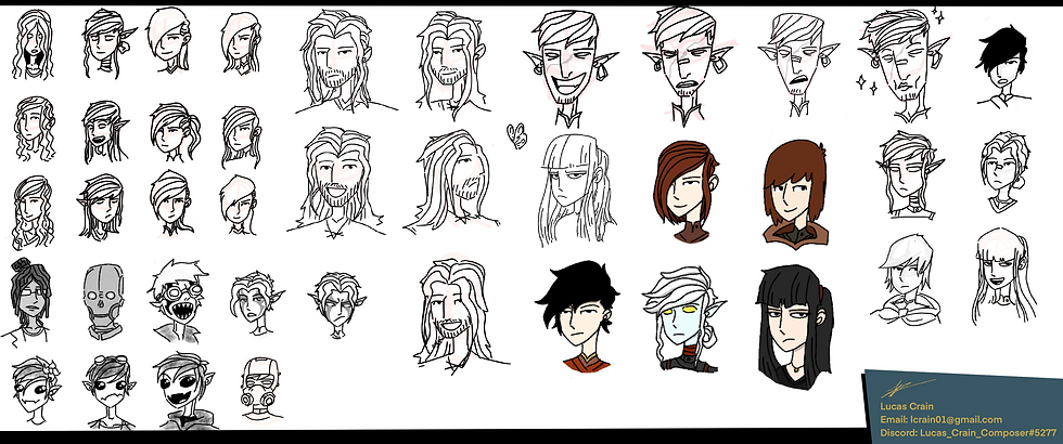 DnD Character Excercise: Head Turnarounds / Expressions