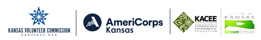 Logos for the Kansas Volunteer Commission, AmeriCorps Kansas, KACEE, and Kansas Green Schools