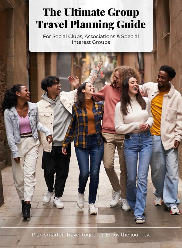 Smiling tourists enjoying sightseeing together on a group holiday