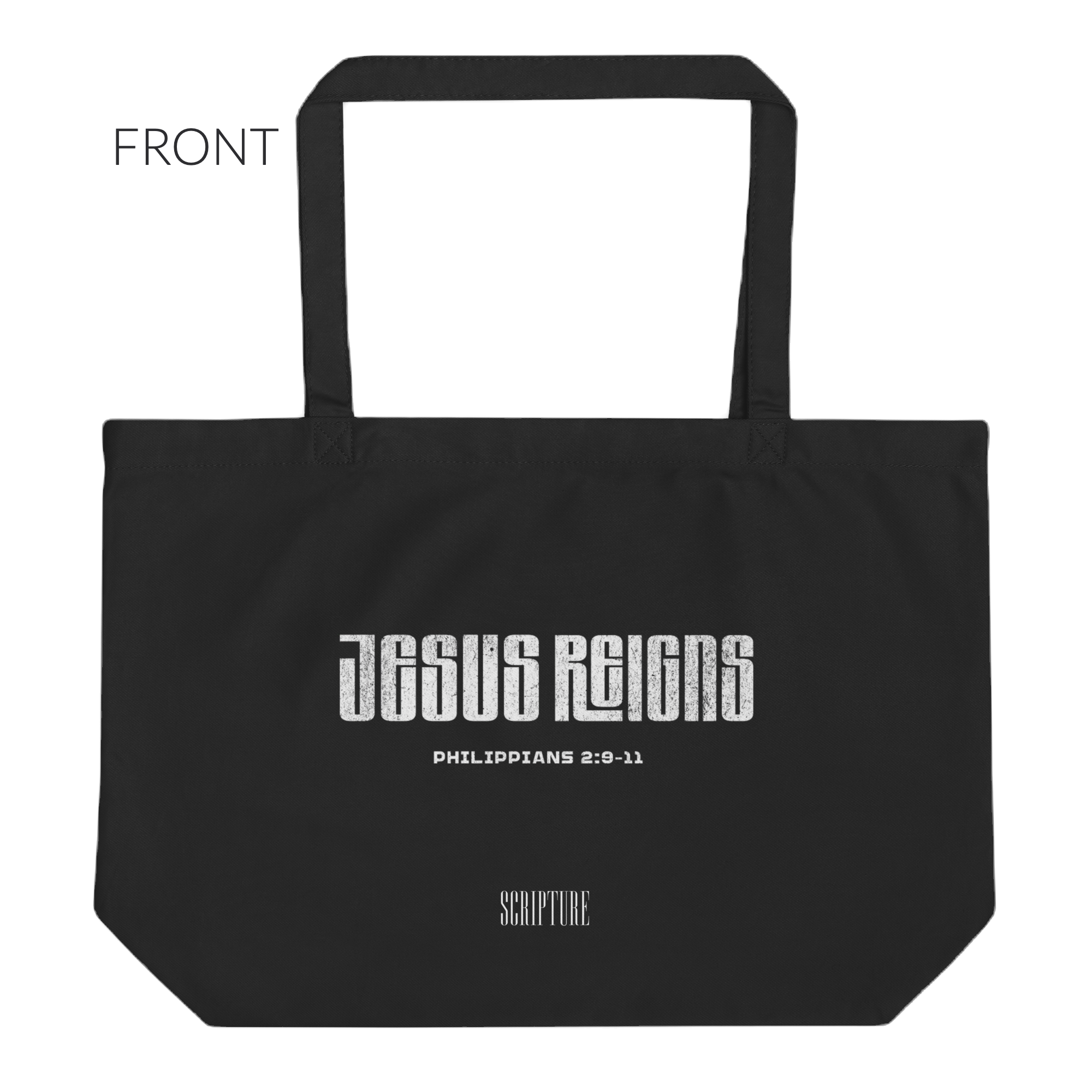 Jesus reigns black tote bag