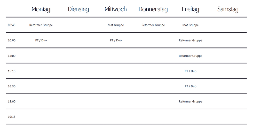 Pilates Stundenplan 2025