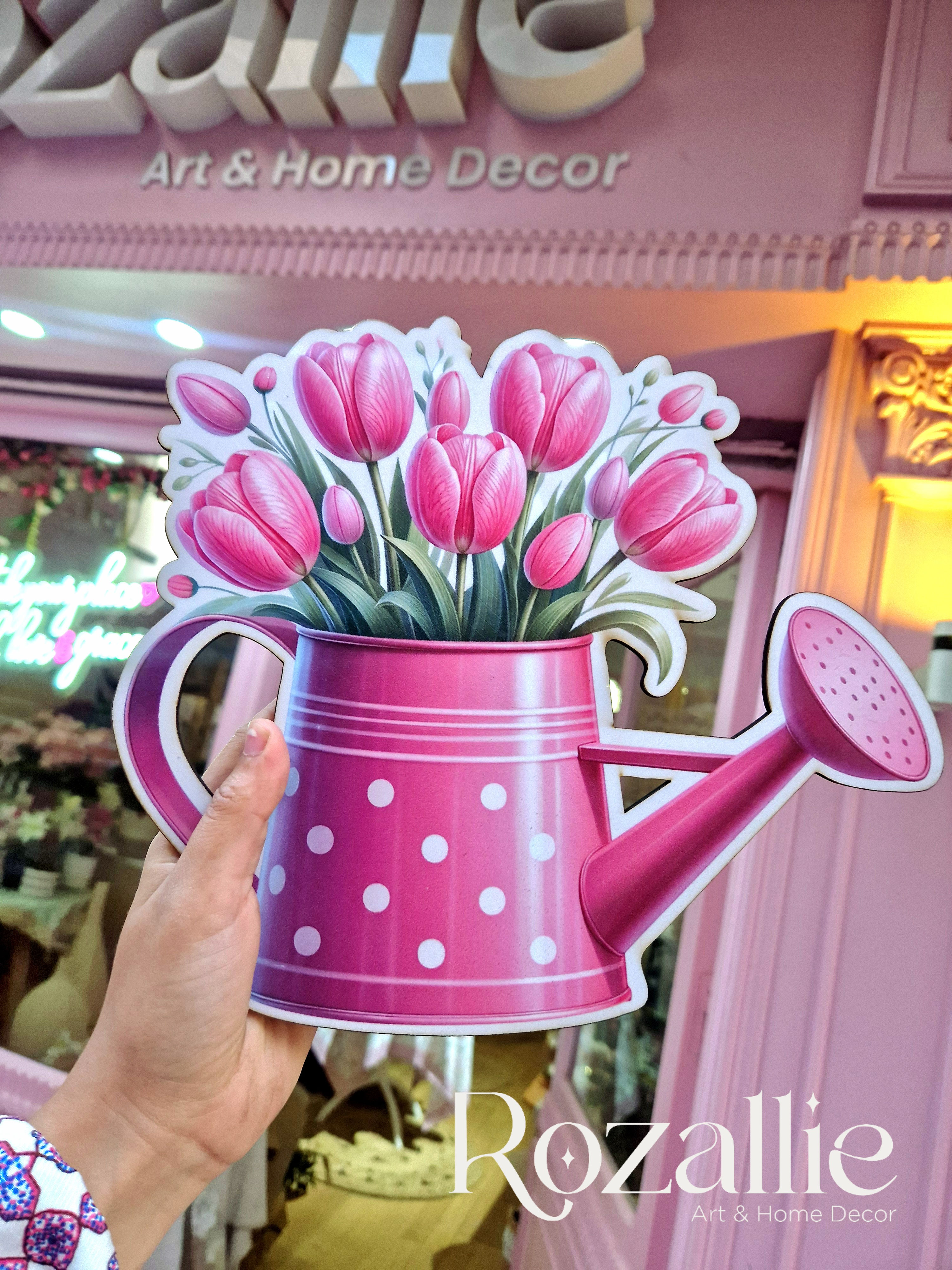 Cutout  Floral Watering Can Wooden Tableau