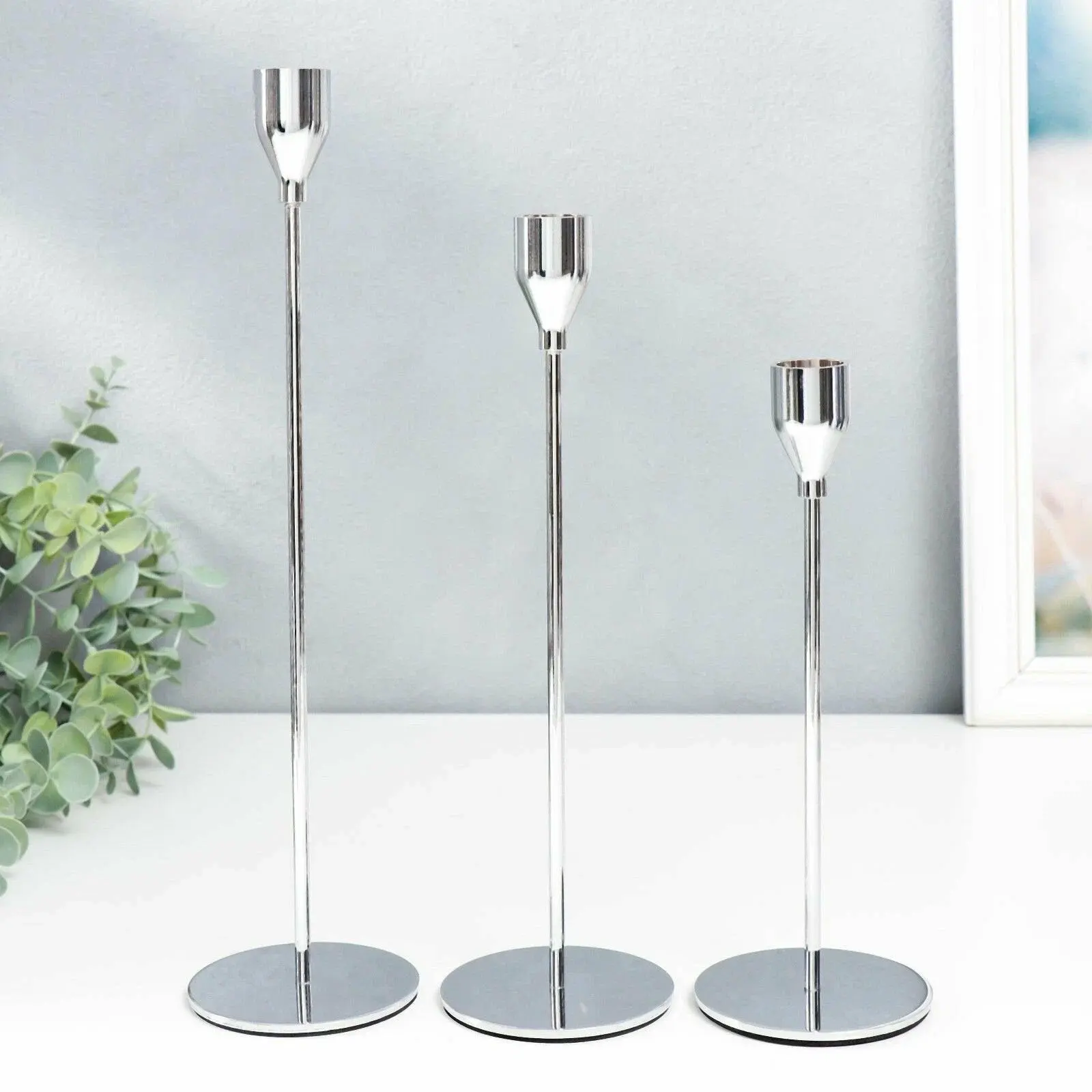 3ps Silver Candle Holder Set
