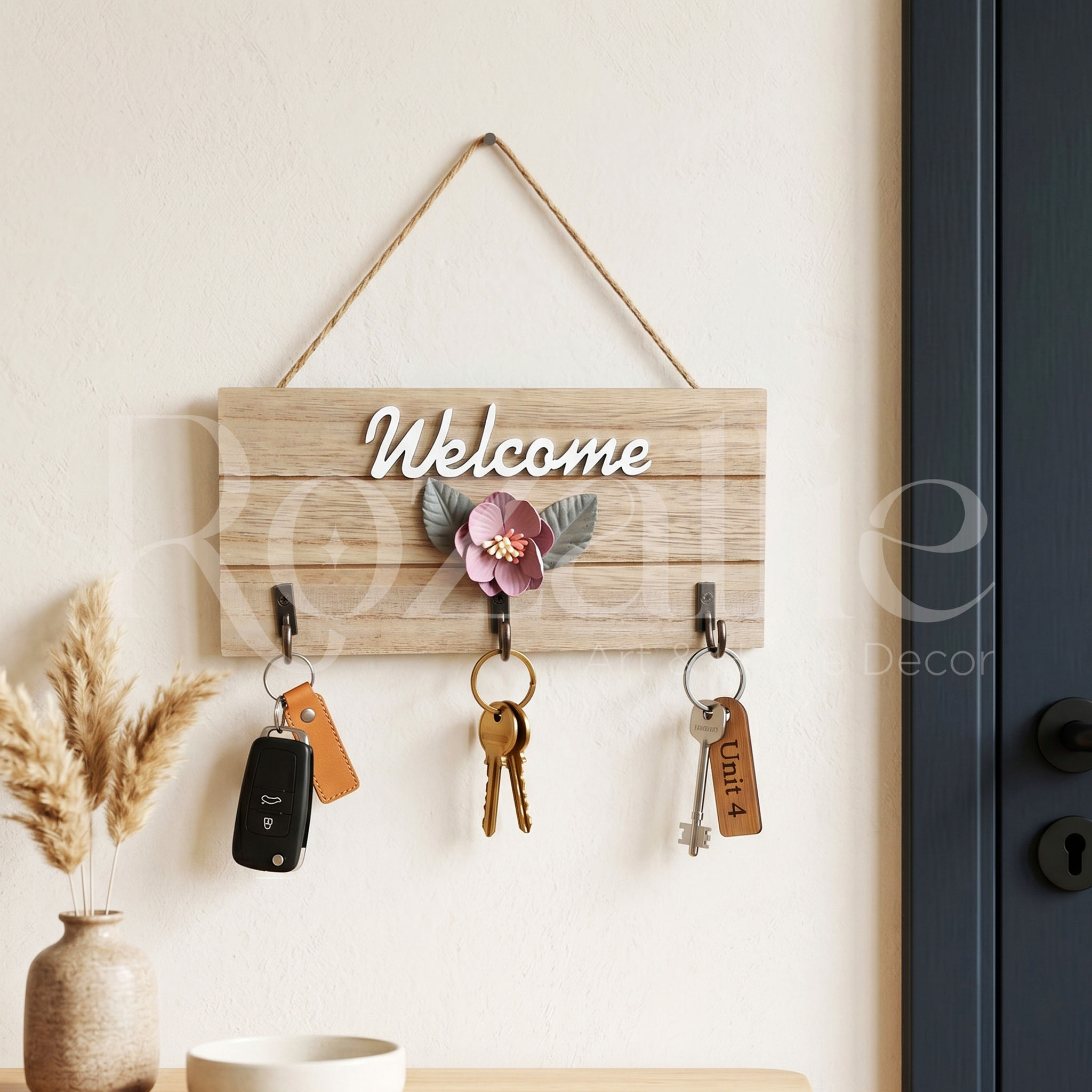 Welcome Keys wooden hanger