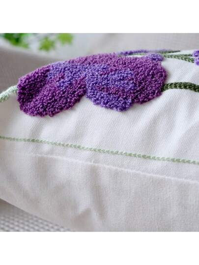 Thumbnail: Purple Floral Embroidded Cushion Cover