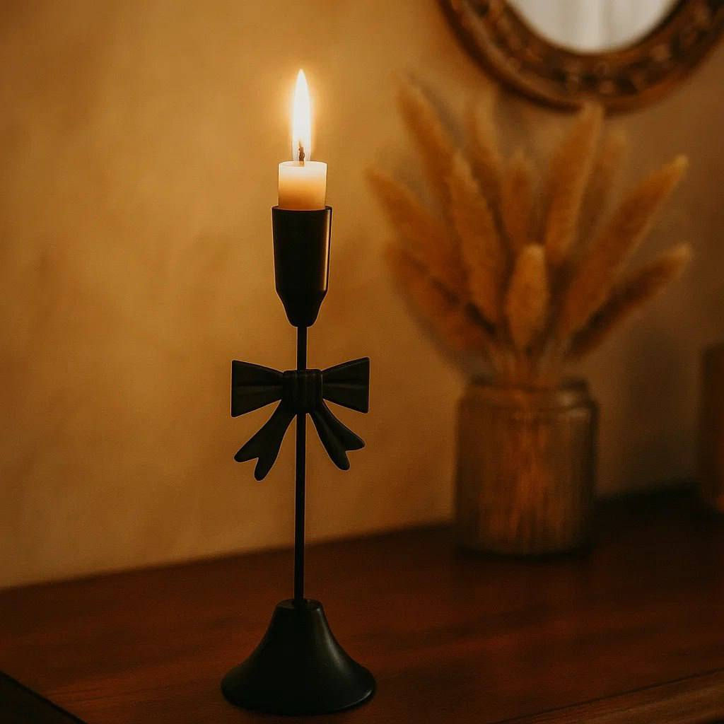 Ribbon Black Metal Candle Holder