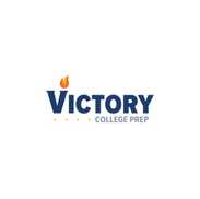 Victory College Prep logo with flame and text on a white background.
