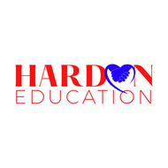 Red HARON EDUCATION text logo with bird icon, ABOUT learning and growth. Hardon Education