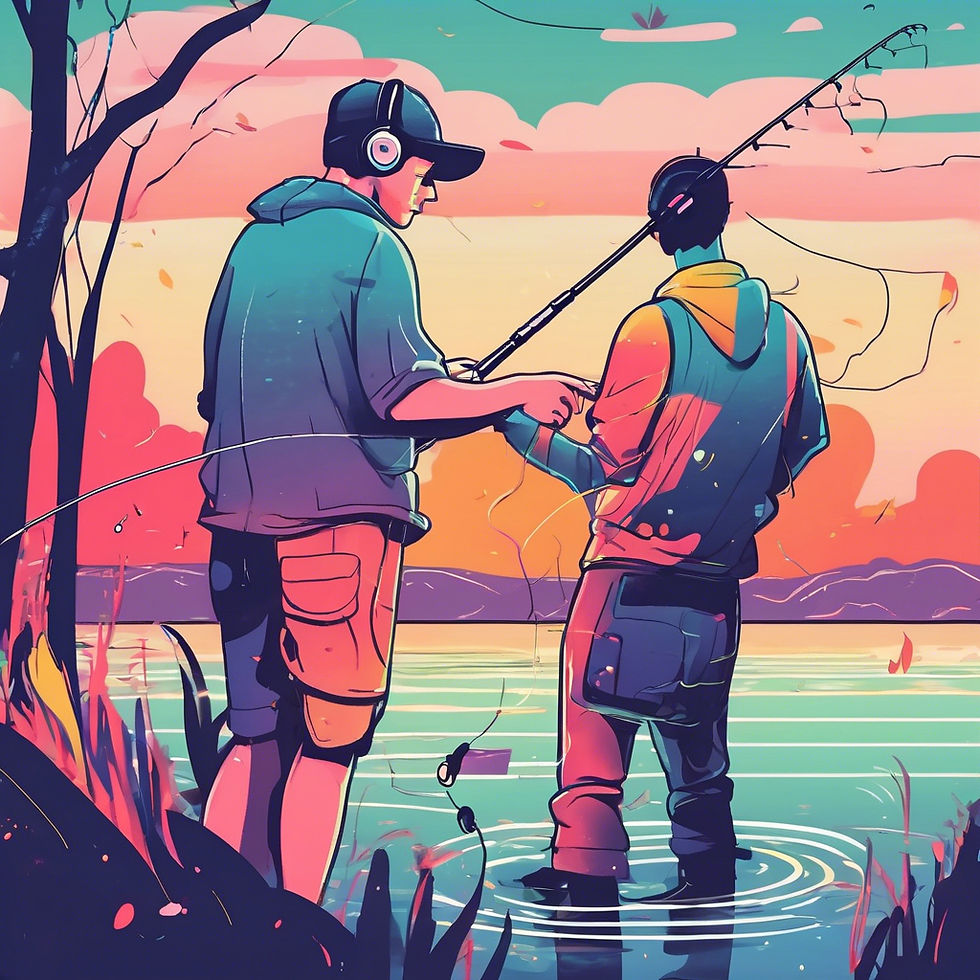 A guy fishing while listening to music, with colors.jpg