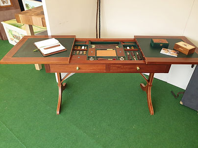 Custom handcrafted wooden games table with detailed backgammon inlay