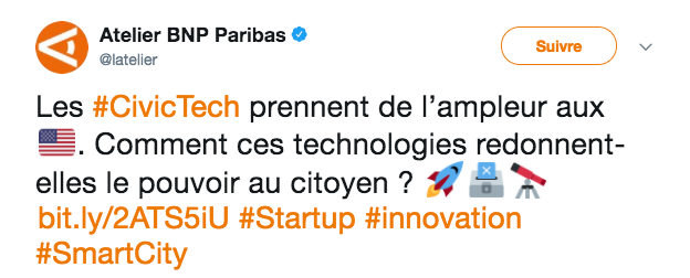 post twitter qui parle des civic tech : comment ces technologies redonnent-elles le pouvoir aux citoyens