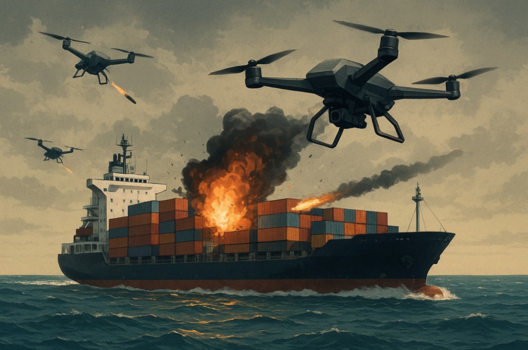 2025’te deniz taşımacılığını etkileyen yeni tehdit modelinin—dronlarla yapılan uzaktan saldırılar, swarm taktikleri, liman güvenlik açıkları ve büyük hatların Red Sea geri dönüşünü ertelemesinin arka planı—üzerine detaylı haber özeti