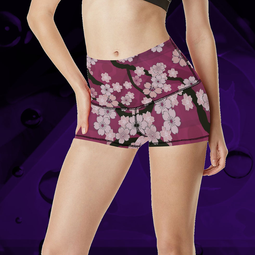 Thumbnail: The Lowest of Low Sakura Breeze All-Over Print Swimming Fitness Yoga Pilates Surf Gym Active Shorts (6 Colours) Peaceful Plum