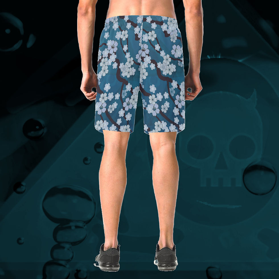 Thumbnail: The Lowest of Low Sakura Breeze All-Over Print Swim Trunks Beach Shorts Casual Elegant (6 Colours) Night Blossoms
