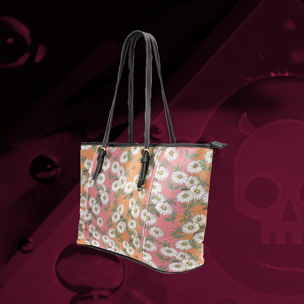 Thumbnail: The Lowest of Low Daisies all-over print PU Leather Tote gym school everyday overnight bag Peach