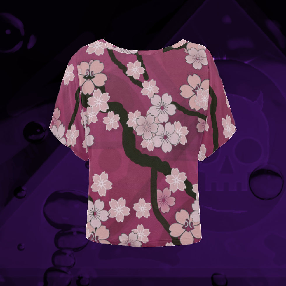 Thumbnail: Sakura Breeze All-Over Print Batwing Short Sleeve bouse by The Lowest of Low