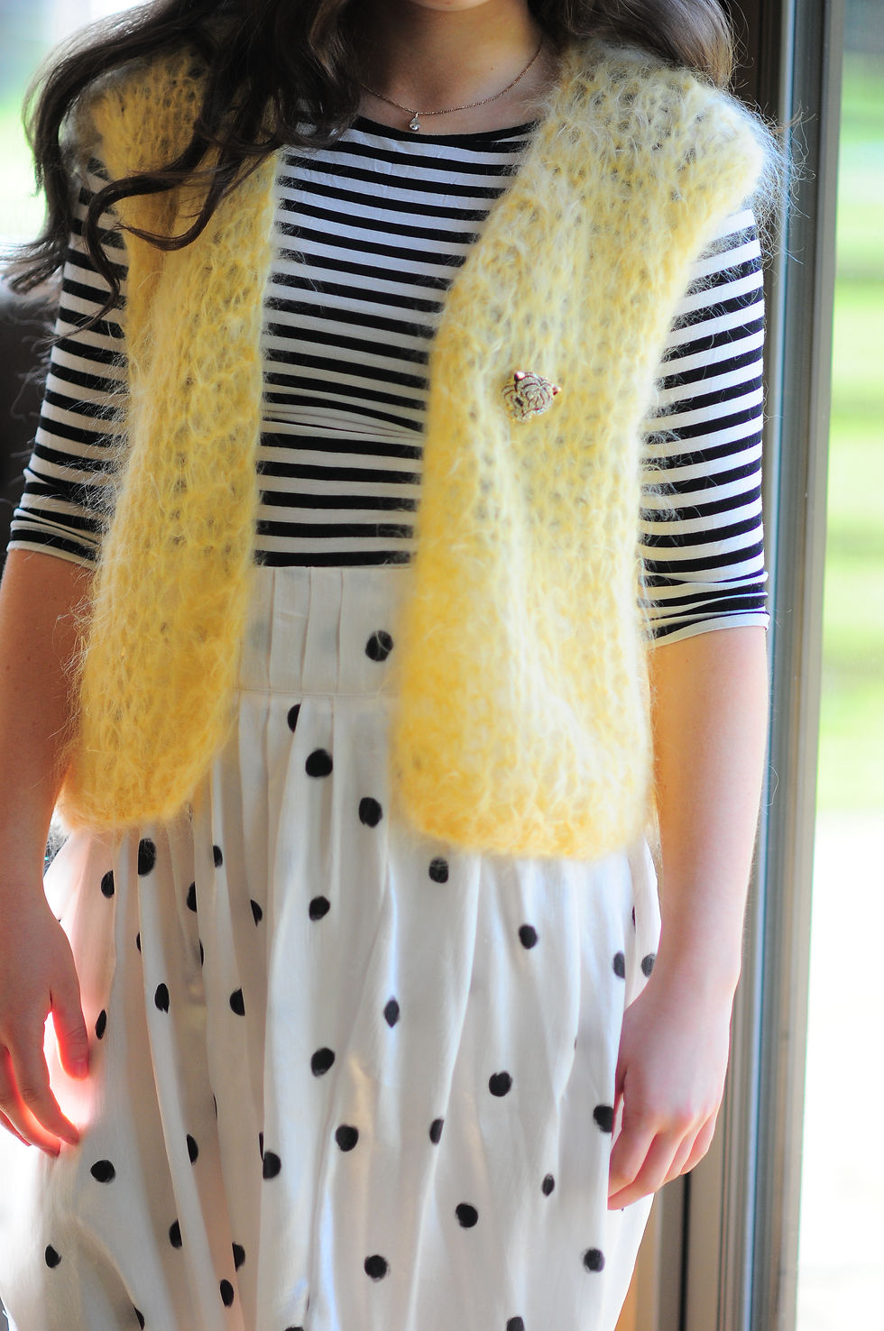Thumbnail: Hand knitted mohair waistcoat - corn yellow