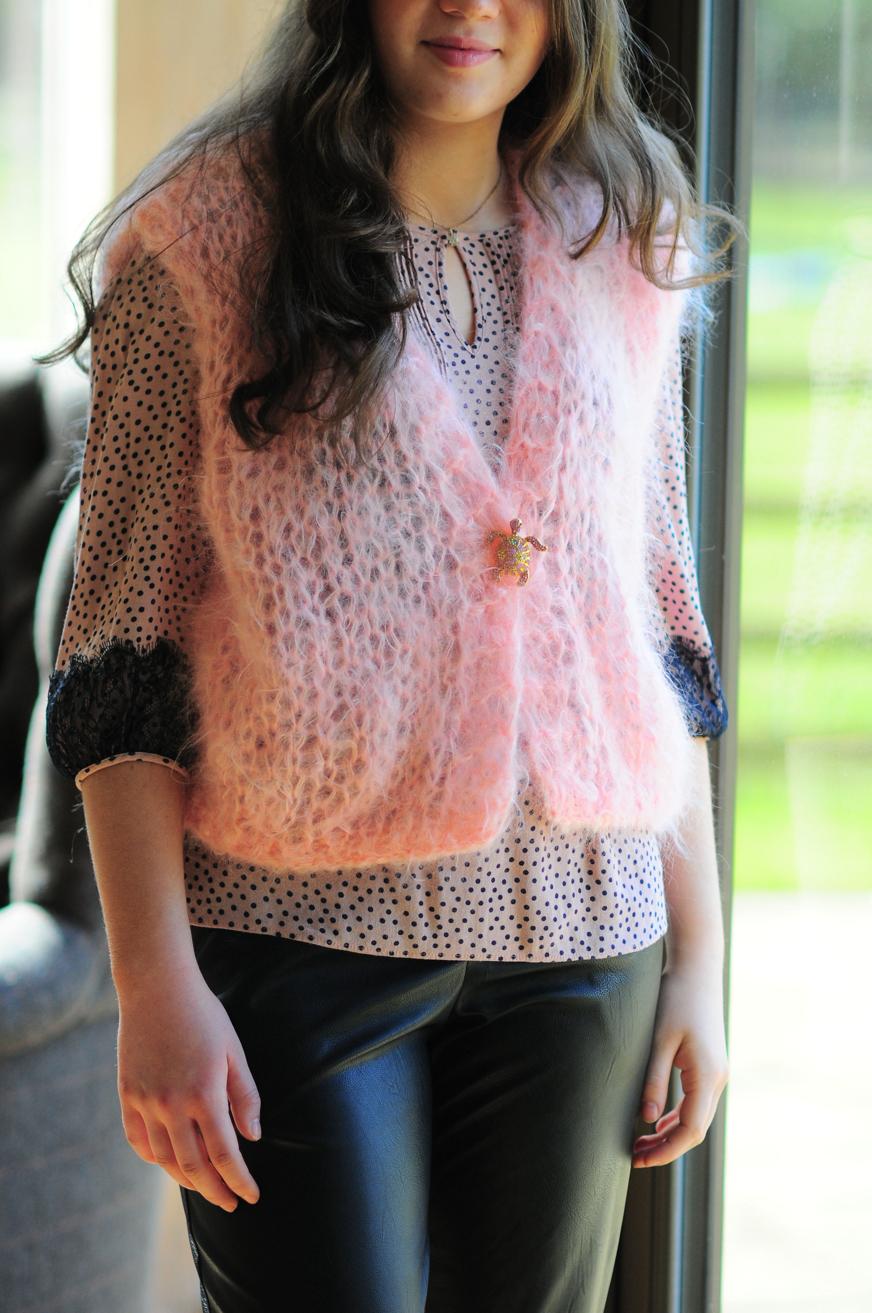 Hand knitted mohair waistcoat with buttons