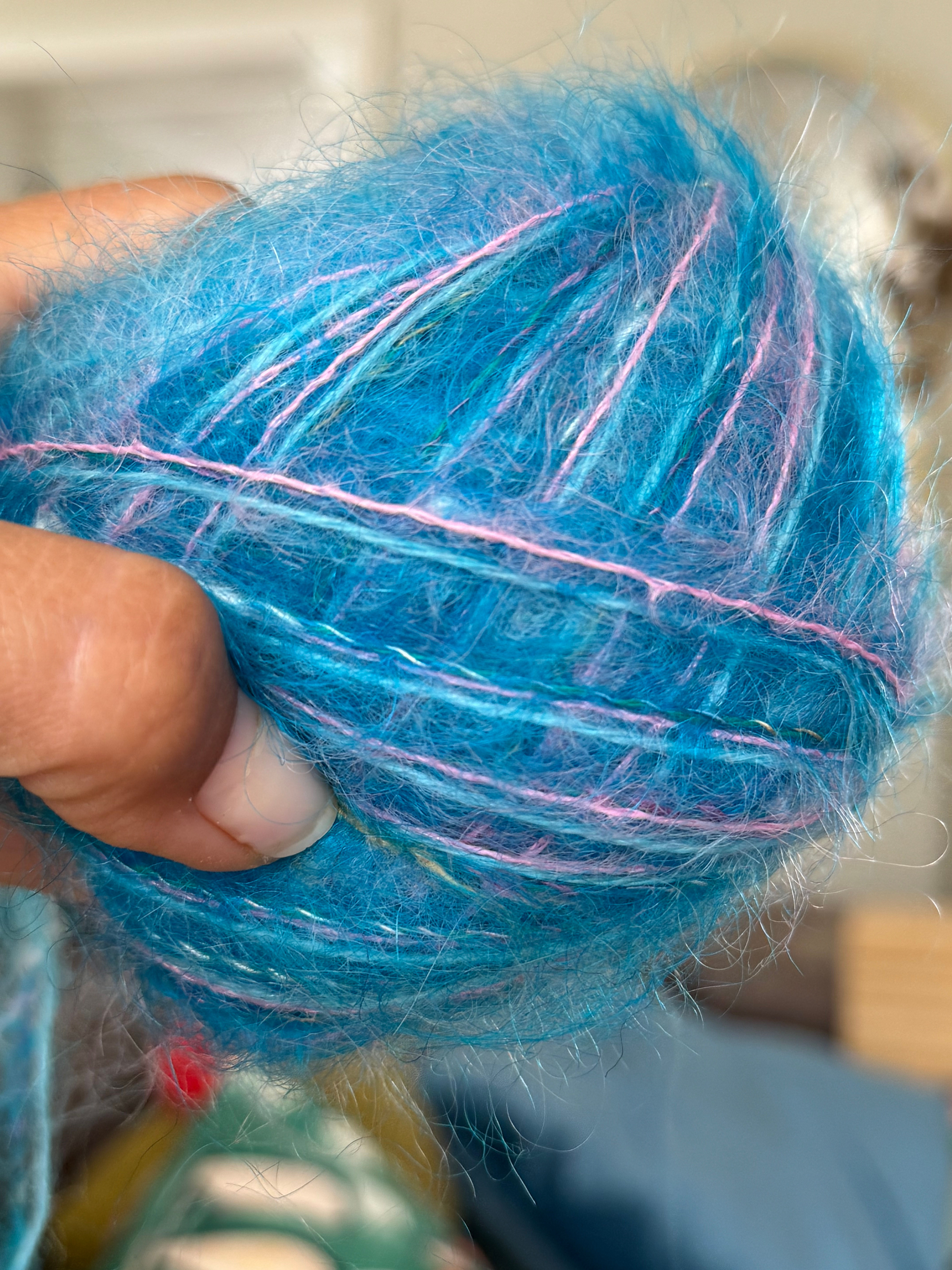 Mohair cardigan - short chunky - knitting kit in apatite blue and pink