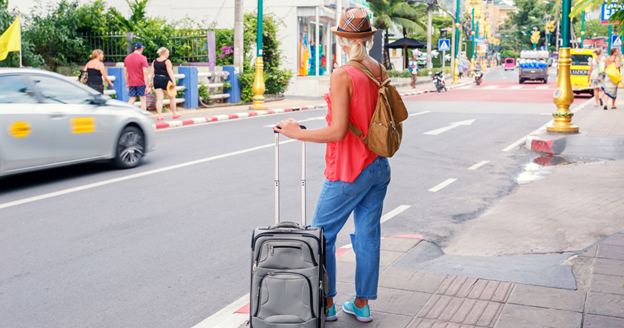 Backpacker waiting for transportation