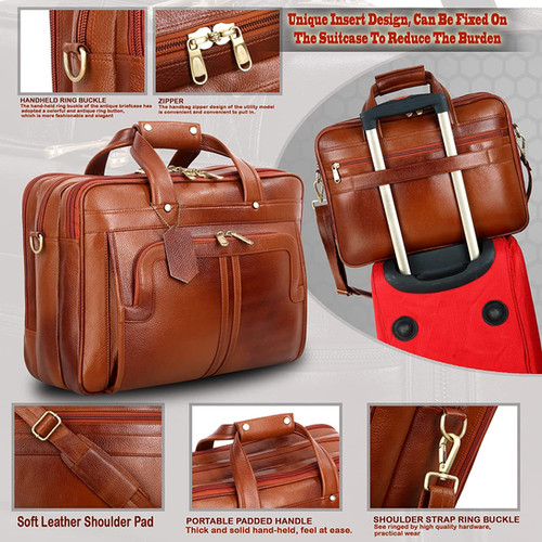 Pure Leather Tan Brown colour Unisex Laptop Bag CI-11 Corporate