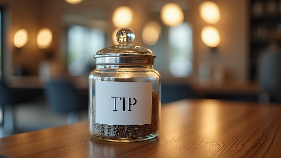 Close-up view of a tip jar on a salon counter