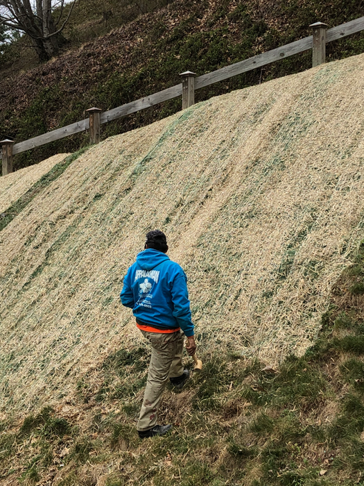 Slope stabilization and seed application for disturbed soil in Western NC