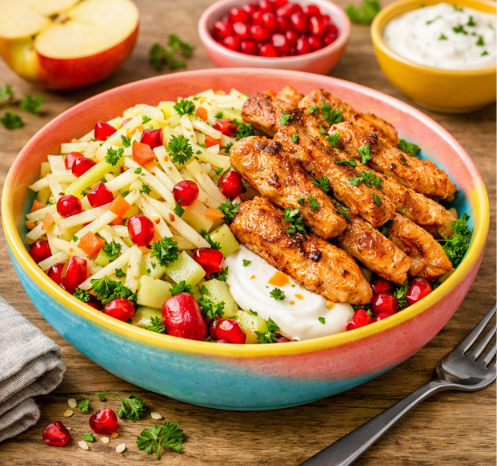 Putenstreifen auf Apfel-Sellerie-Slaw