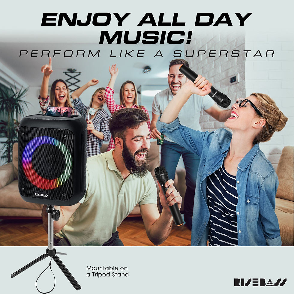 Thumbnail: Risebass Portable Karaoke Machine with 2 Wireless Microphones - Bluetooth Rechar
