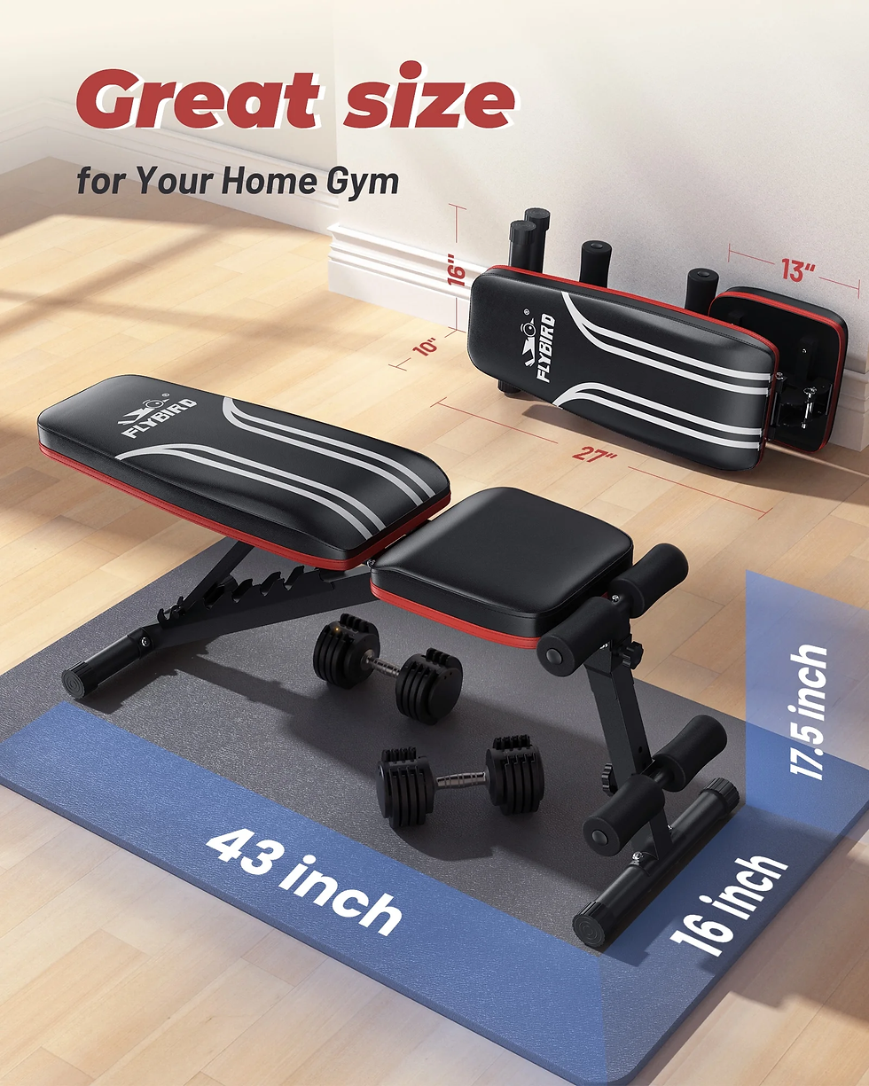 Thumbnail: Adjustable Folding Weight Bench for Home Gym, Includes Resistance Bands