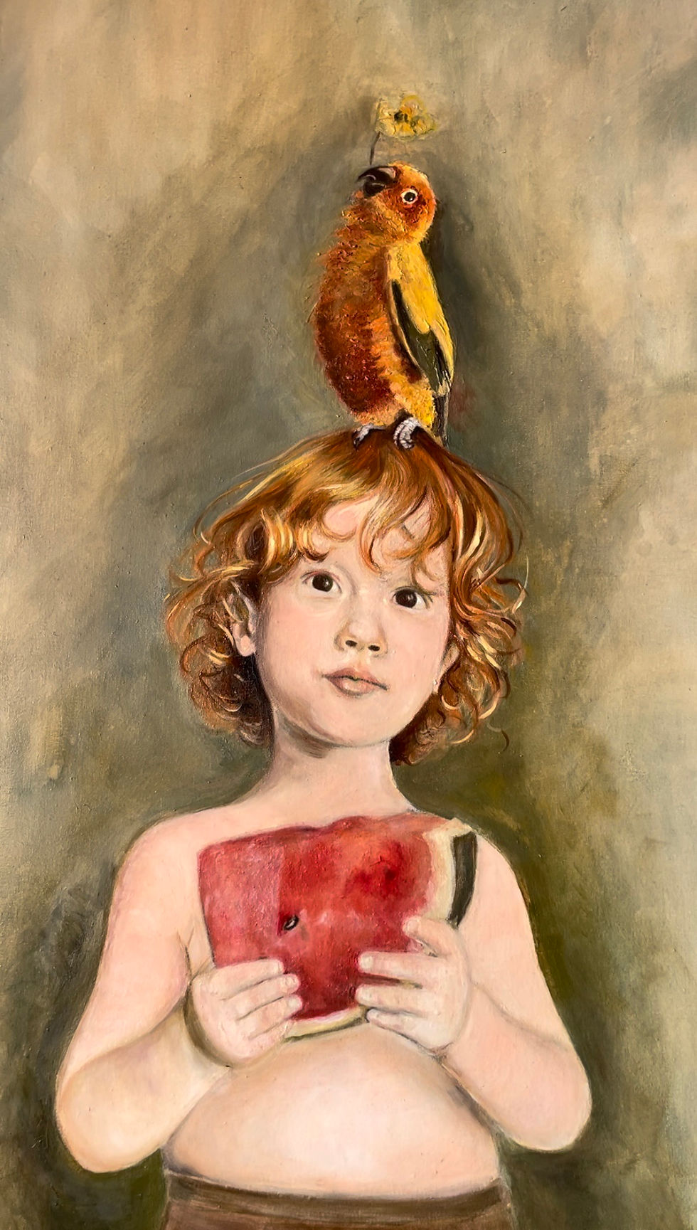 “A cor da semente da melancia” – óleo sobre tela, 2023, 70 x 100 cm