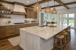 Taj Mahal Quartz in Ranch Style Wood Grain Kitchen