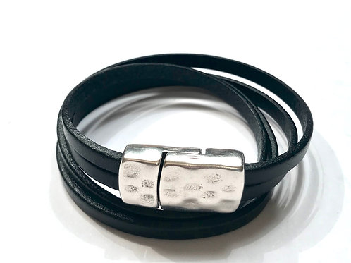 5mm Black Double Wrap with Silver Hammered Clasp
