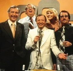 The motley crew of Blankety Blanks with Noeline Brown to the right and Ugly Dave Gray beside her.