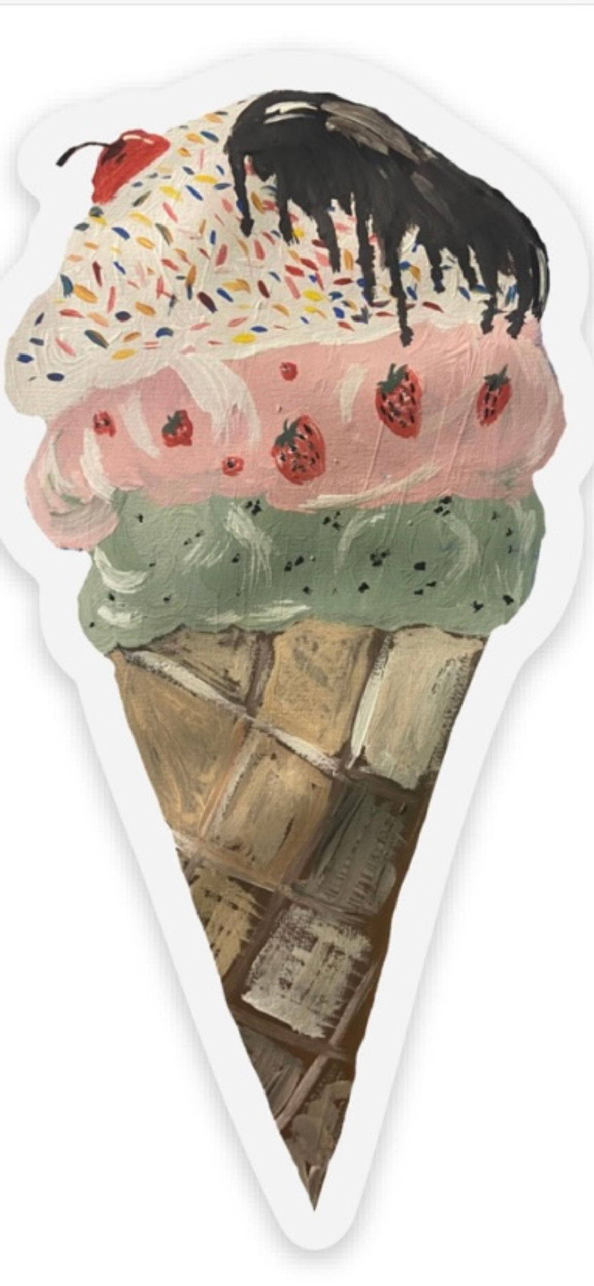 Icecream Cone Handpainted Sticker 3x3