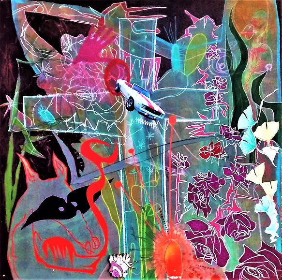 Old Mother Prickly Pear by Teresa Bosko 2011. Mixed-media on plywood.