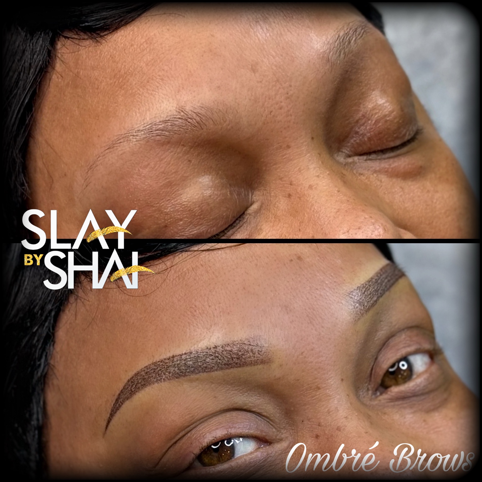 Ombré brow transformation — original client before and after collage