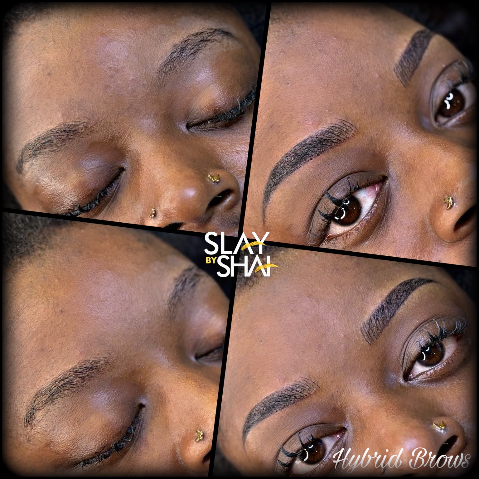 Hybrid brow transformation — original client before and after collage