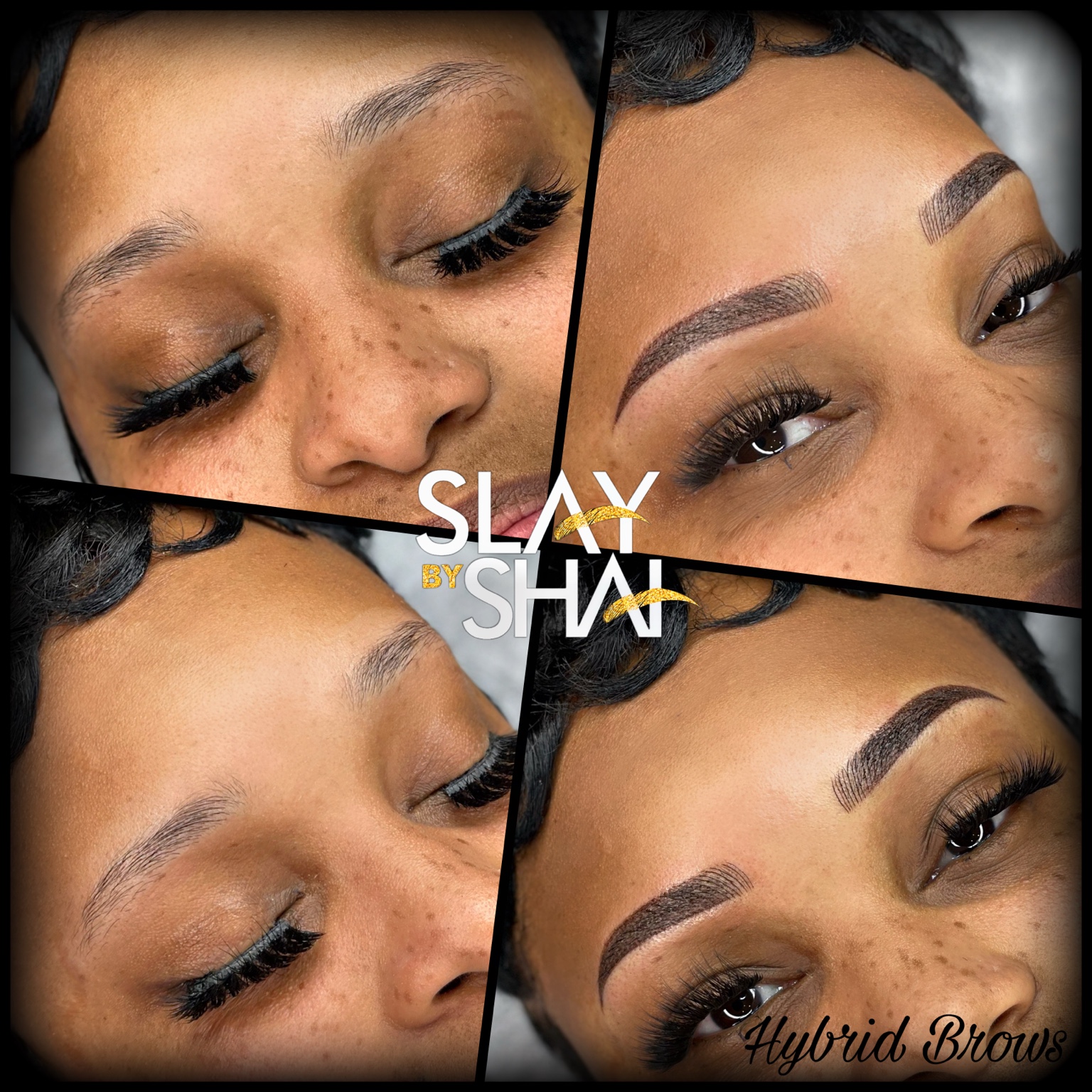 Hybrid brow transformation — original client before and after collage