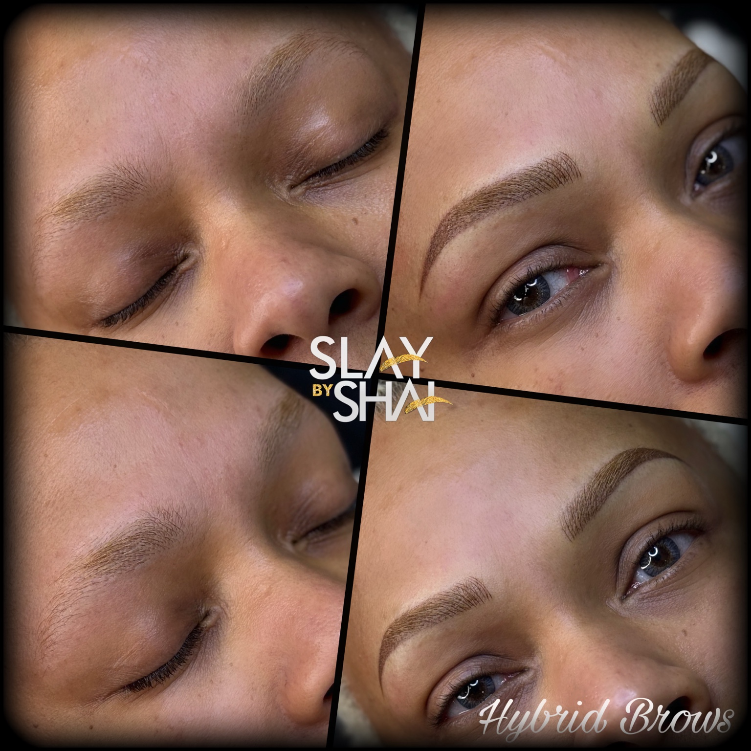 Hybrid brow transformation — original client before and after collage