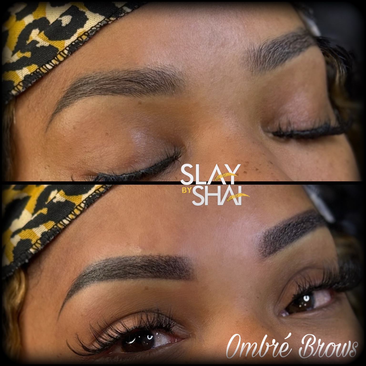Ombré brow transformation — original client before and after collage