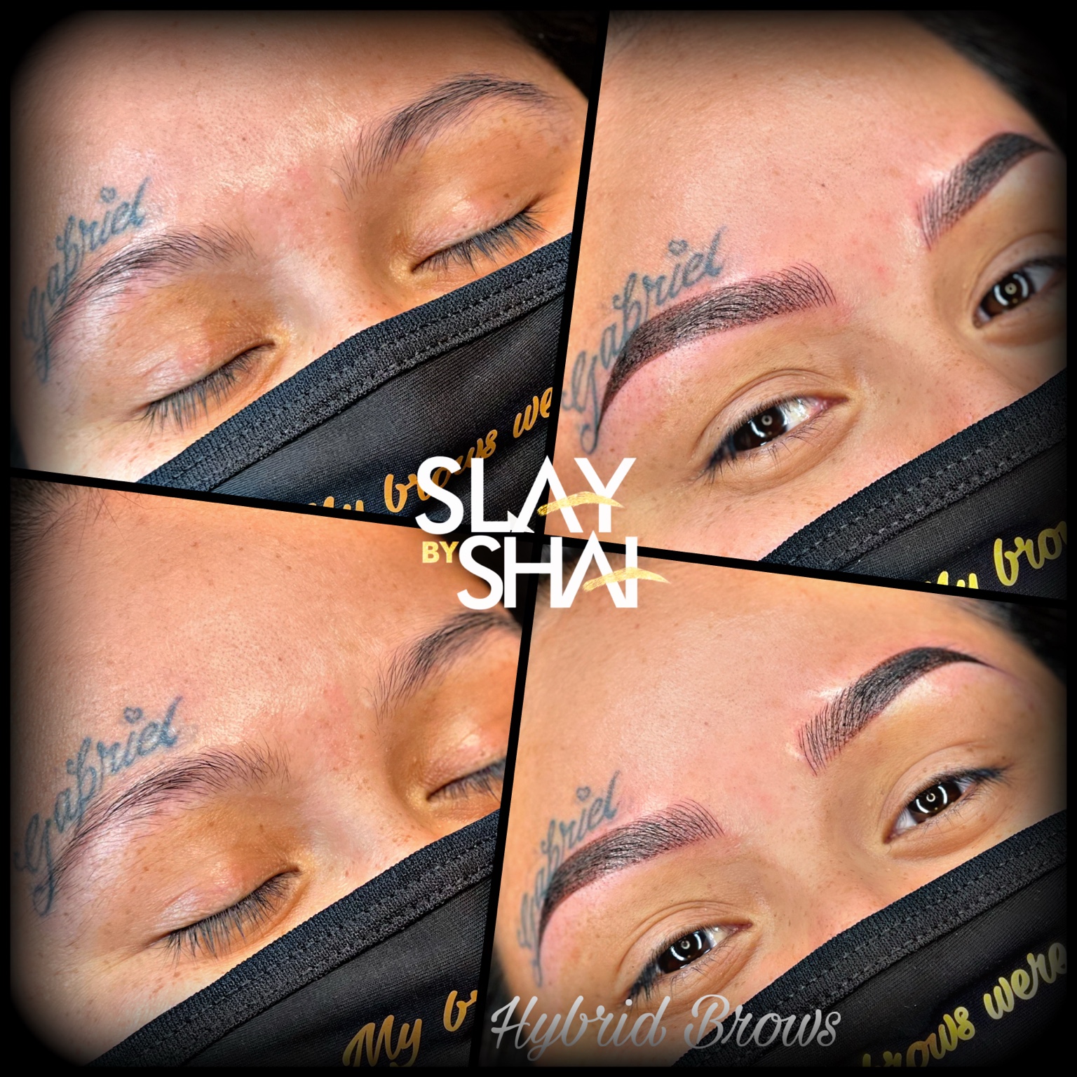 Hybrid brow transformation — original client before and after collage