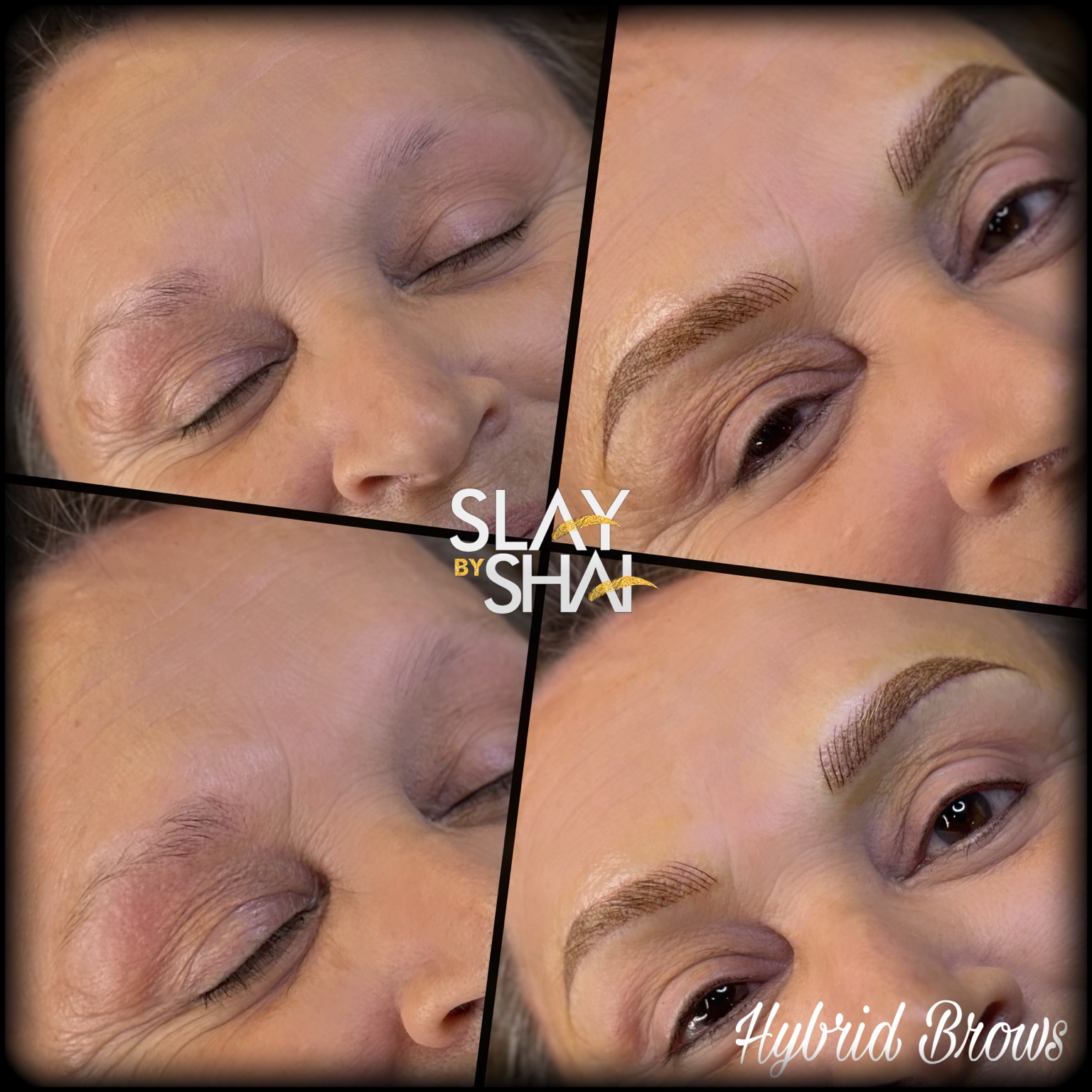 Hybrid brow transformation — original client before and after collage