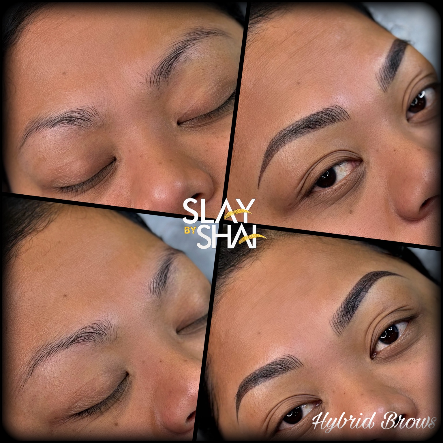 Hybrid brow transformation — original client before and after collage