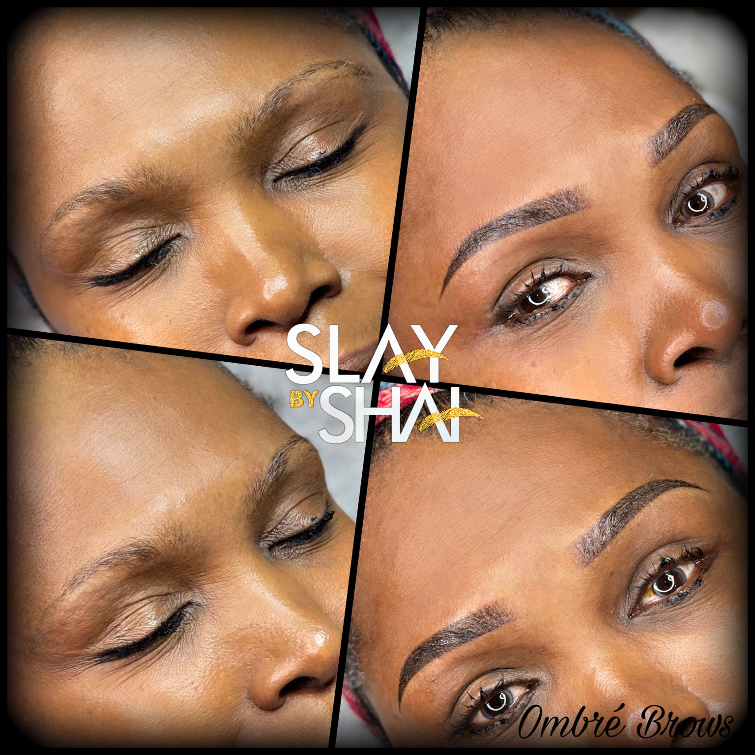 Ombré brow transformation — original client before and after collage
