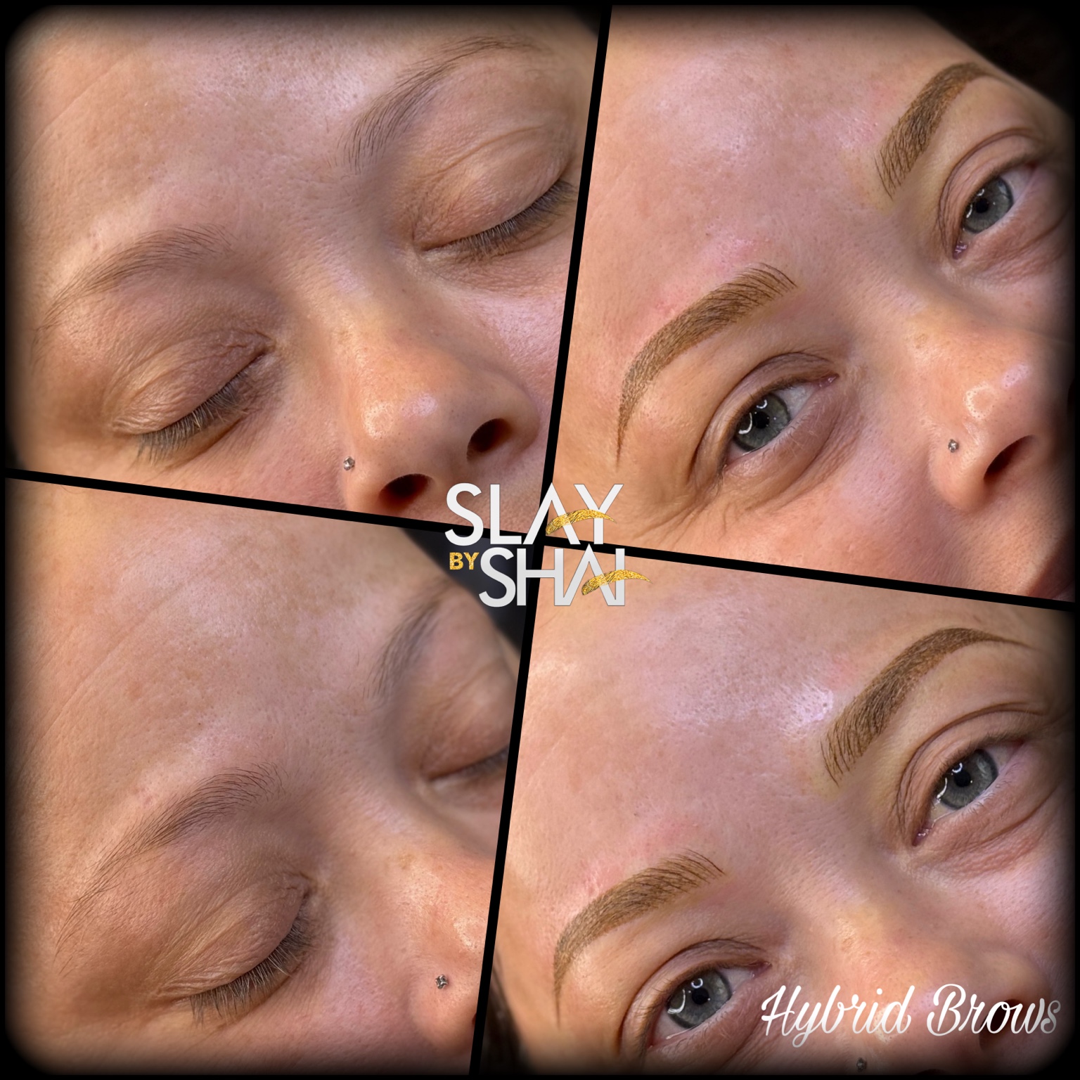 Hybrid brow transformation — original client before and after collage