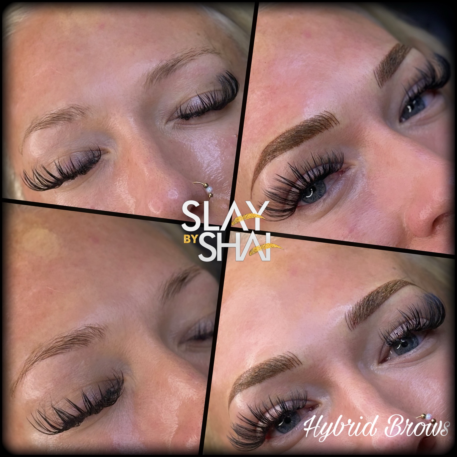 Hybrid brow transformation — original client before and after collage