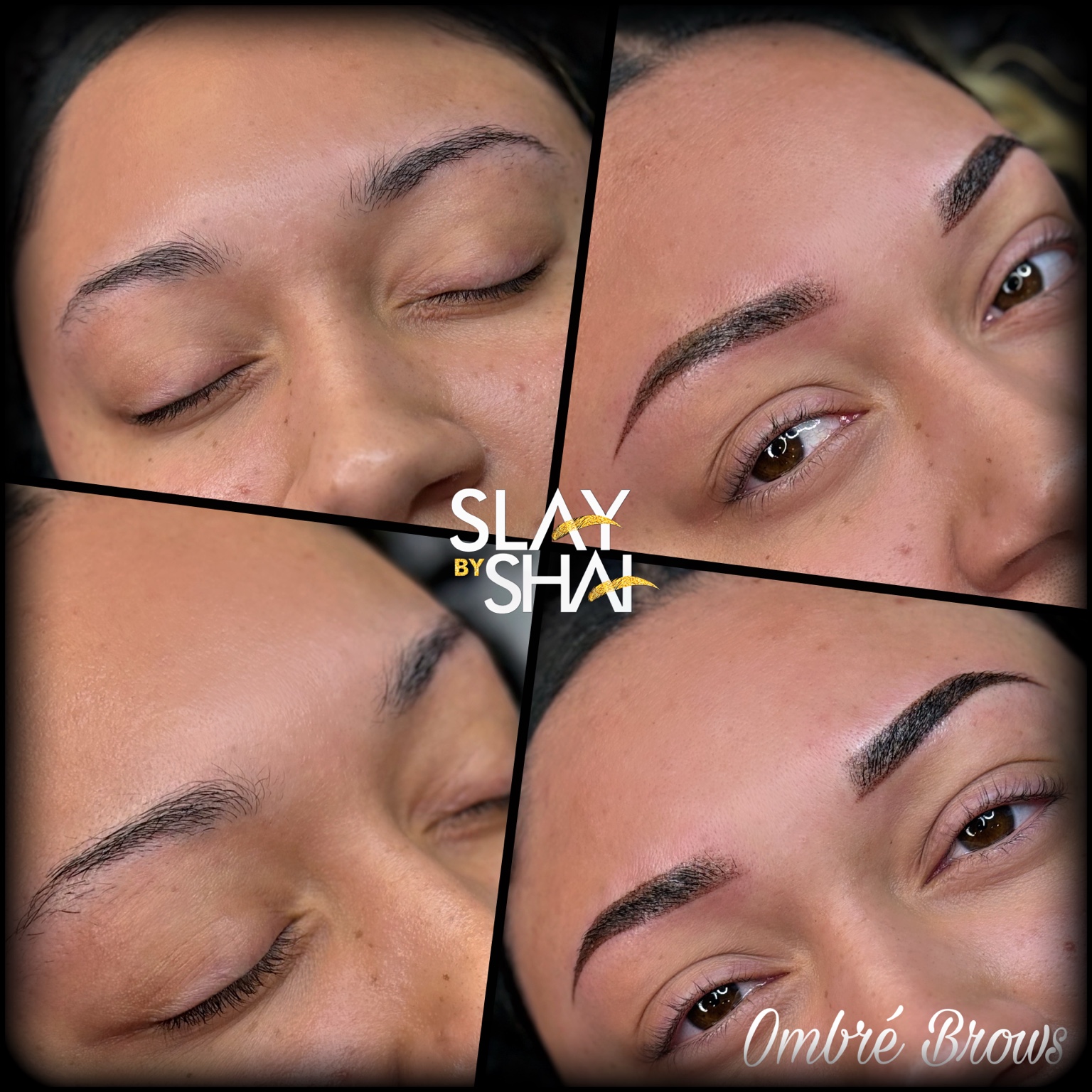 Ombré brow transformation — original client before and after collage