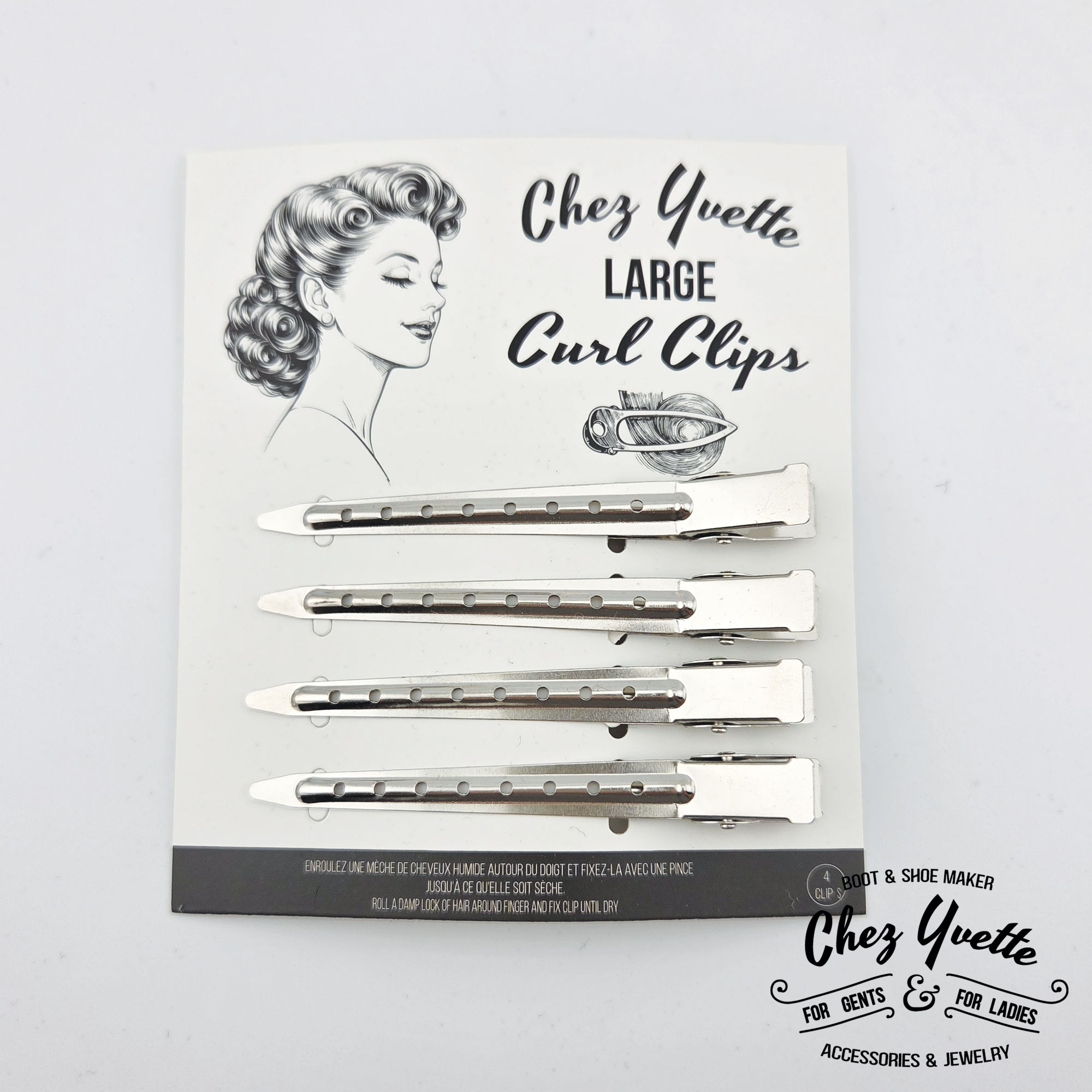 Large Curl Clips Vintage – Pinces à Boucles Années 40 – Lot de 4