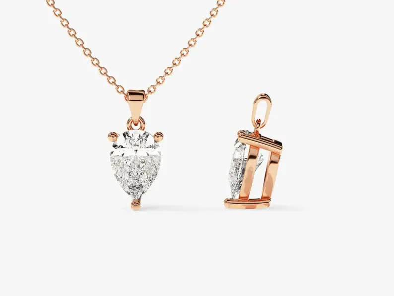 Thumbnail: 18K Solid Gold Pear Diamond Pendant